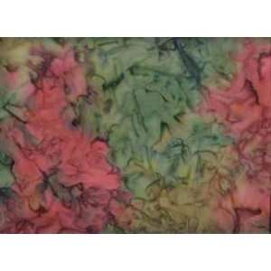  FQ14062 Batik Fabric, Blotches of Red and Green Batik By 