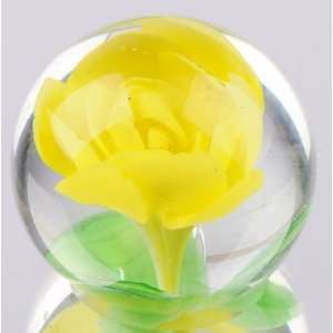  Murano Design Hand Blown Glass Art   Yellow Flower with 