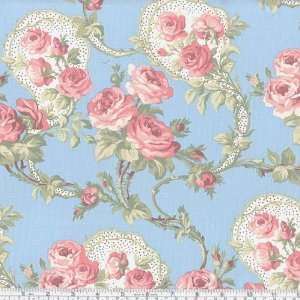  45 Wide Flirt Rose Bouquet Floral Sky Blue Fabric By The 
