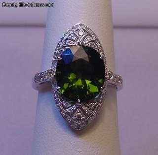 Superb Art Deco Style Tourmaline Diamonds 18k WG Ring  