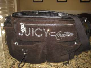 JUICY COUTURE LARGE BROWN TERRY & LEATHER TRIM CRYSTAL DIAPER BABY BAG 