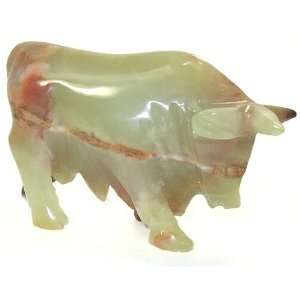  Charging Bull Carved Onyx Sculpture
