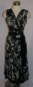 Rickie Freeman TERI JON Black Floral Print Silk Dress Size 6  