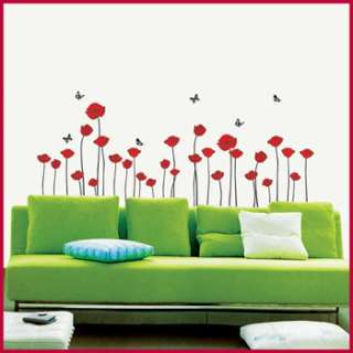 wall decor paper decals stickers stick stickers red poppy flowers art