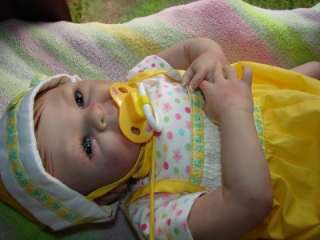 Reborn Baby girl doll rooted brown mohair blue gray eyes 5 lbs 21 in 