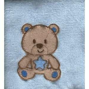 Boys Teddy Bear Blue Plush Baby Crib Nursery Blanket Applique 