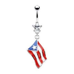  Belly ring with dangling Puerto Rican flag Jewelry