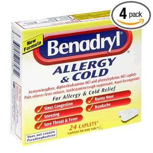  Benadryl Allergy & Cold Relief, 24 Count Caplets (Pack of 