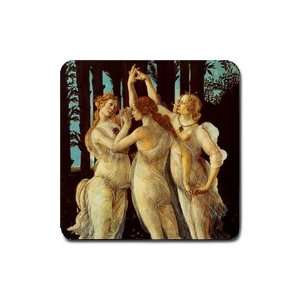  Three Graces Botticelli Rubber Square Coaster (4 pack 