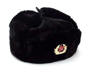 Russian Navy Black Fur Ushanka Hat  