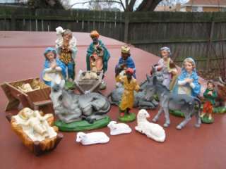 Vintage Christmas NATIVITY Figures Paper Mache/Composition ITALY Great 