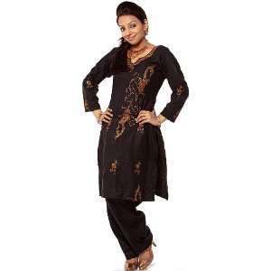  Black Two Piece Suit with Needle Embroidery   Poly Wool 