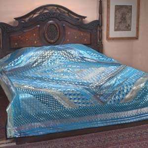  Sari Silk Indian Handmade Bedspread   Full/Queen