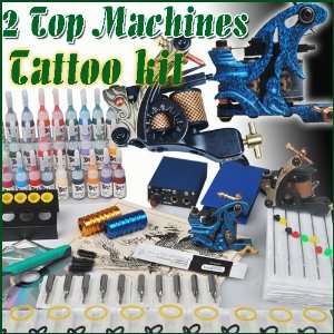  Complete Tattoo Kit 2 Top Machine Guns Needles 28 Color 