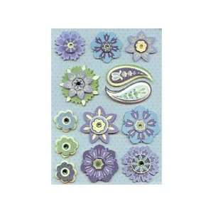  Contemporary Blue Flower Dimensional Stickers Office 