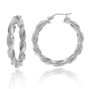  Sterling Silver Tarnish Free Twist Hoop Earrings (1.2 