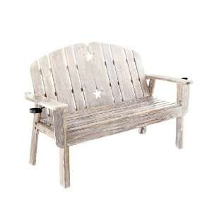  Garden Wood Slat Bench with Cup Holders in White Wash 