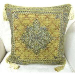  GOLD BLUE TAPESTRY CHENILLE 18 CUSHION COVER PILLOW CASE 