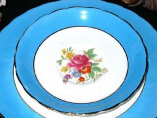 Royal Chelsea ROSE BOUQUET BLUE Tea Cup and Saucer TRIO  