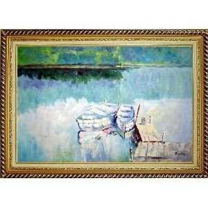   Deck Oil Painting, with Linen Liner Gold Wood Frame 30.5 x 42.5 inches