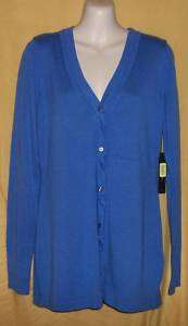 Tahari lapis blue top sweater cardigan ruffle XS L $88  