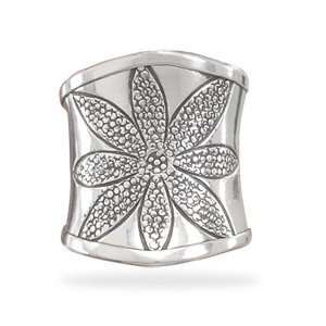  Leaf Flower Design Tapered Wide Band Ring Sterling Silver 