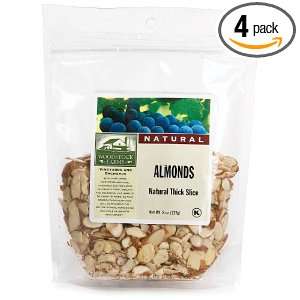 Woodstock Farms Almonds, Natural Thick Slice, 8 Ounce Bags (Pack of 4 