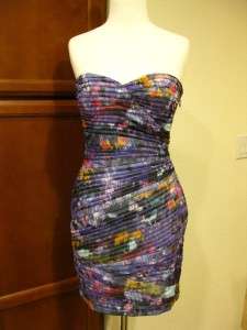 NEW $298 BCBG MAX AZRIA KAMERON STRAPLESS Block Print COCKTAIL DRESS 