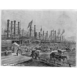  Steamboats drawn up at New Orleans waterfront,LA,Flag 