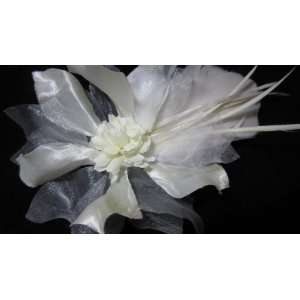  Ivory Sheer and Satin Flower Formal Hair Clip with 