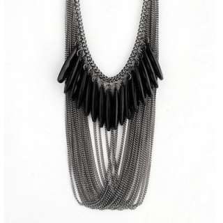   Fashional Retro Style Black Synthetic Gemstone Multilayer Bib Necklace