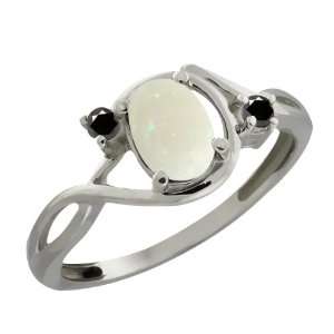   66 Ct Oval/cabouchon White Opal and Black Diamond Sterling Silver Ring
