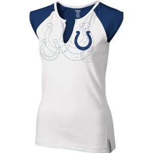  Colts Womens White High Pitch Split Neck Top