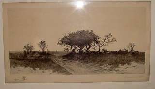   Ernest C Rost Etching 1893 Country Lane w/ House in Period Frame   NR