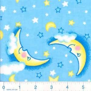  44 Wide Flannel Moon & Stars Light Blue Fabric By The 