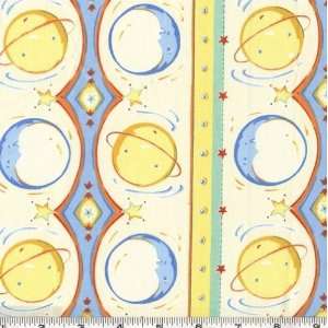  45 Wide Moon Planet Stripe Yellow Fabric By The Yard 