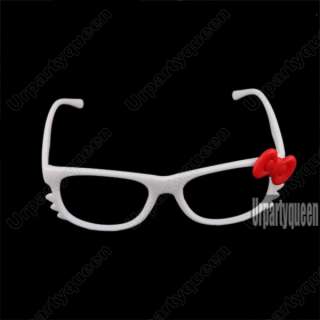 HelloKitty Red Bowknot White Frame No Lense Glasses Cute Home Girl 