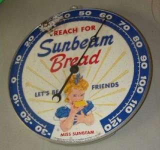 Old Reach for Sunbeam Bread PAM Thermometer Sign w/ Little Miss 