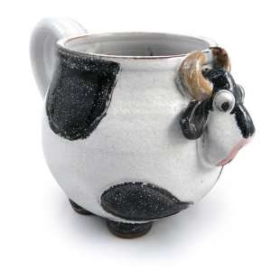  Mootilda Handmade Stoneware Pottery Cow Mug, 14 oz, Black 