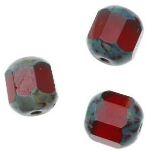  Czech Glass Cathedral Window Beads 8mm Siam Ruby (12 