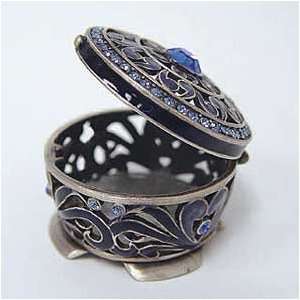 Blue Persian Byzantine Box Swarovski Crystals Jewelry, Trinket or Pill 
