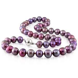 Sterling Silver Fresh Water Purple Pearl Necklace With Ball Clasp (9 