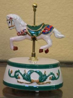 New Mr. Christmas Green Musical Carousel Horse Animated Porcelian 