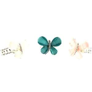  of 3 Butterfly Style Resin Rings  White, Green and Pink  with Clear 