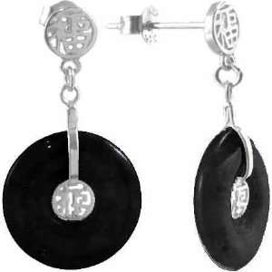  Silver Genuine Onyx Chinese Motif Post earrings Jewelry
