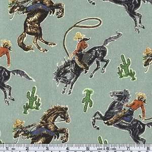   Cowboy on Horse Green Fabric By The Yard Arts, Crafts & Sewing