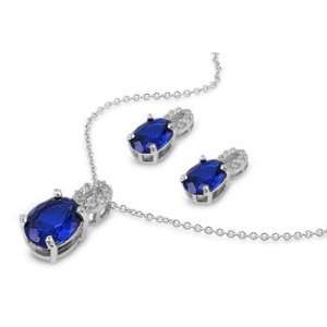  Sterling Silver Pendant/Earring Set   Blue Sapphire, Clear 