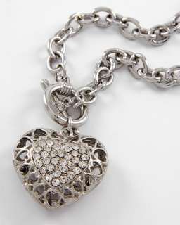 Silver Tone Rhinestone Toggle Closure Heart Necklace or Bracelet 
