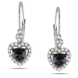 10k White Gold 1 CT TDW Black and White Diamond dangle Earrings (G H 