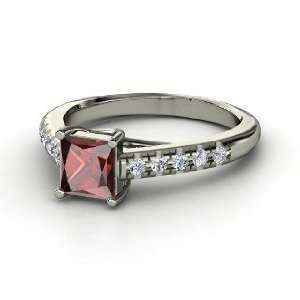  Avenue Ring, Princess Red Garnet Platinum Ring with 